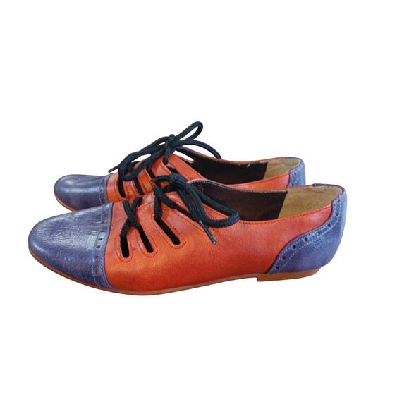 Manuel Sekkel Orange and blue flat oxford shoes size 5 - Picture 1 of 5